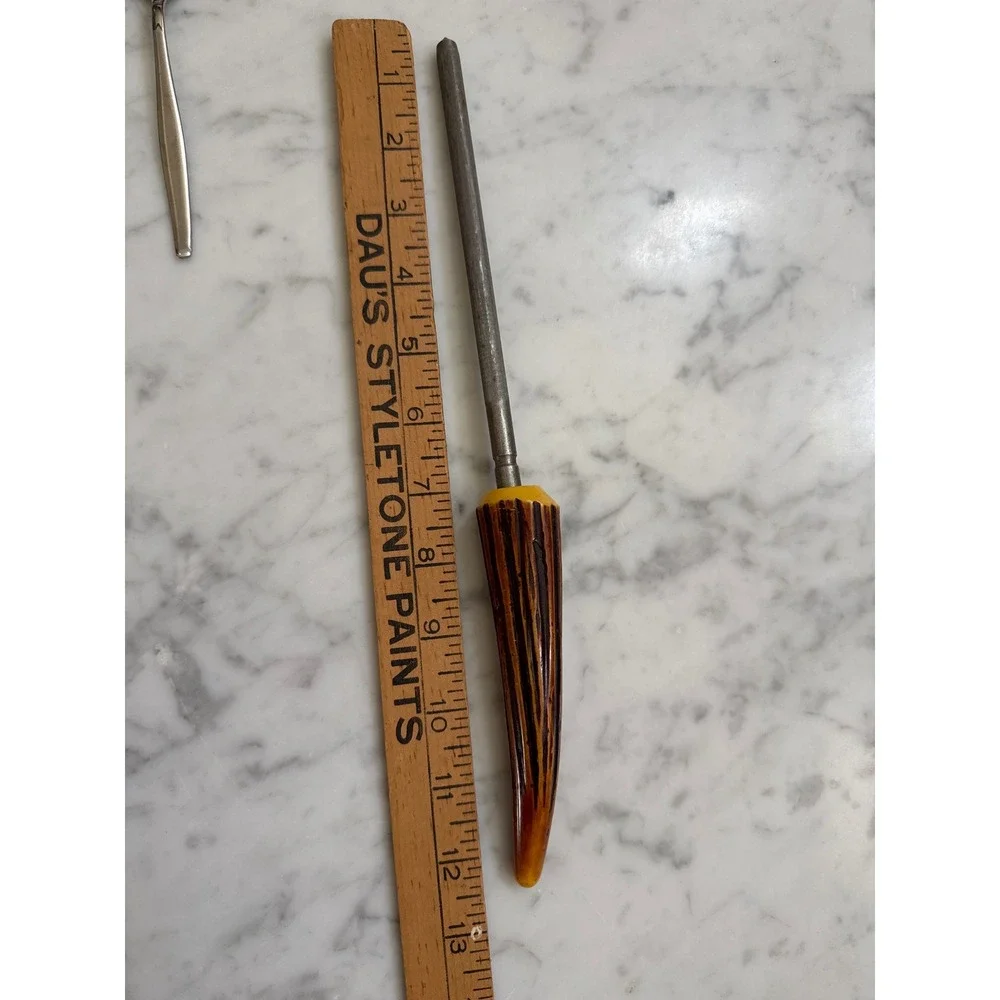 E Parker & Sons Sheffield England VTG 8pc Steak Knife & Carving Set Faux Horn